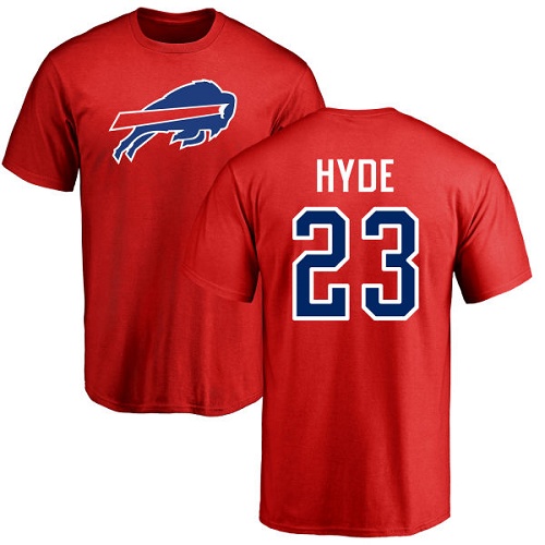 Men NFL Buffalo Bills #23 Micah Hyde Red Name and Number Logo T Shirt->nfl t-shirts->Sports Accessory